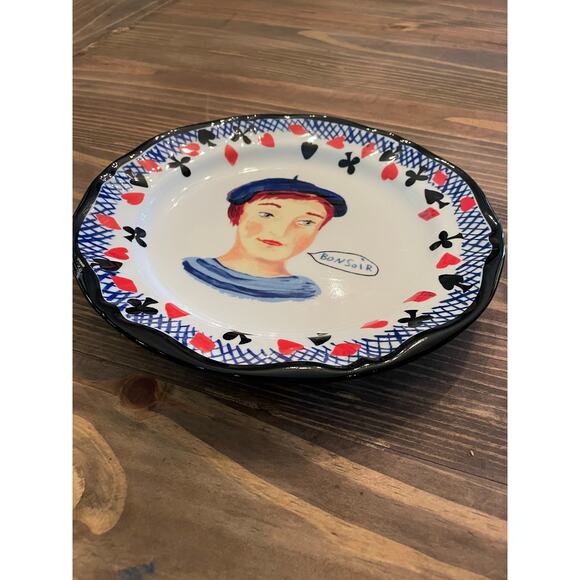 Nathalie Lété “Bonsoir” Ceramic Plate 10.5” French Portrait Design - Picture 2 of 4